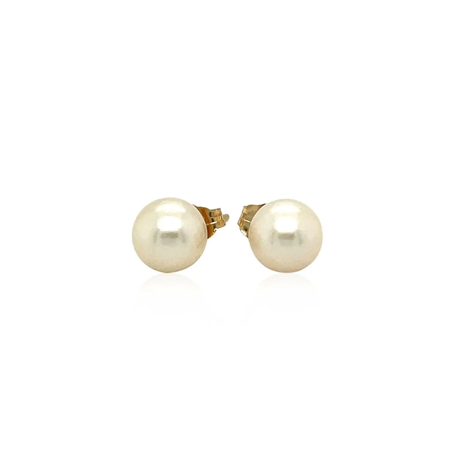 14k Yellow Gold Freshwater Cultured White Pearl Stud Earrings (7mm) RCJ Earrings  CELESTIA LUXE JEWELLERS