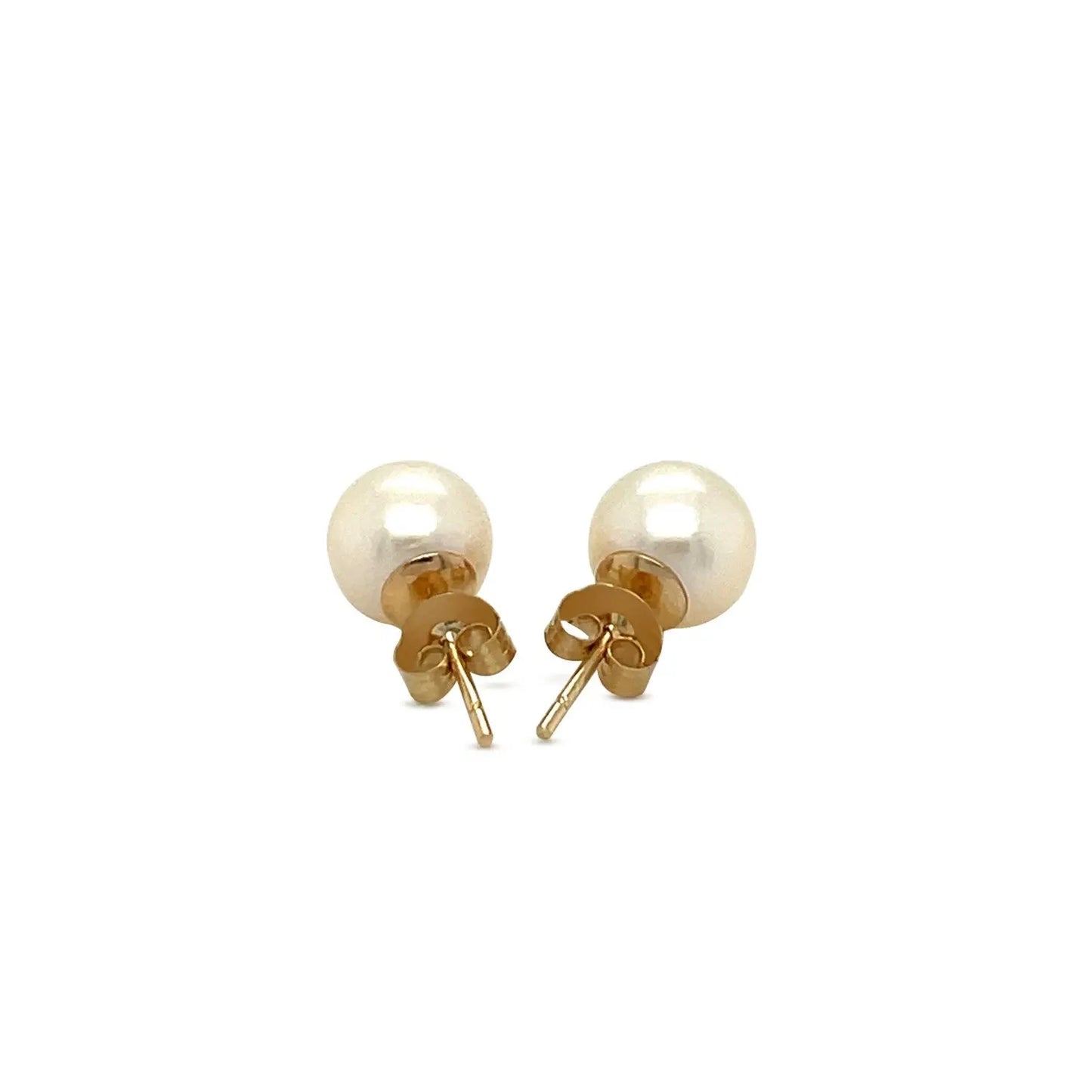 14k Yellow Gold Freshwater Cultured White Pearl Stud Earrings (7mm) RCJ Earrings  CELESTIA LUXE JEWELLERS