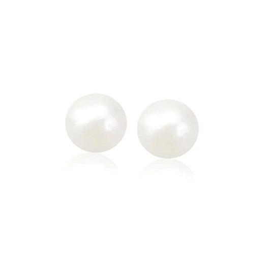 14k Yellow Gold Freshwater Cultured White Pearl Stud Earrings (8mm) RCJ Earrings  CELESTIA LUXE JEWELLERS