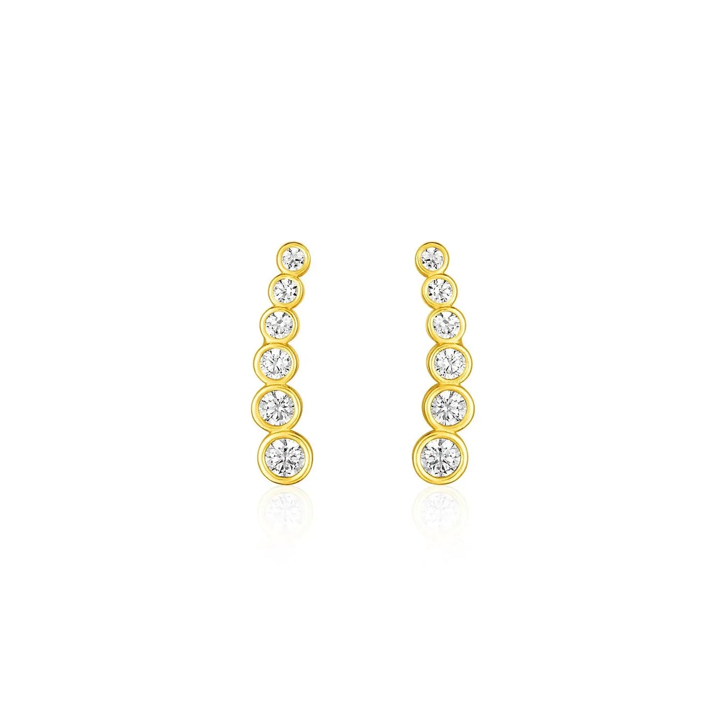 14k Yellow Gold Graduated Circles Climber Post Earrings with Cubic Zirconias RCJ Earrings  CELESTIA LUXE JEWELLERS