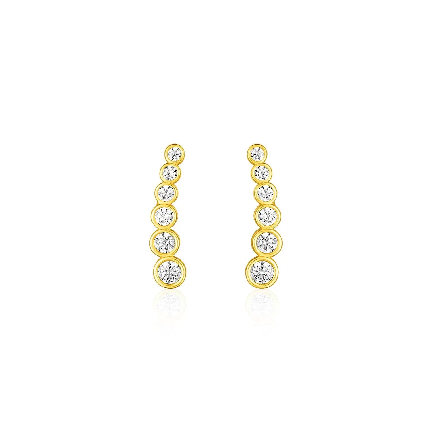 14k Yellow Gold Graduated Circles Climber Post Earrings with Cubic Zirconias RCJ Earrings  CELESTIA LUXE JEWELLERS
