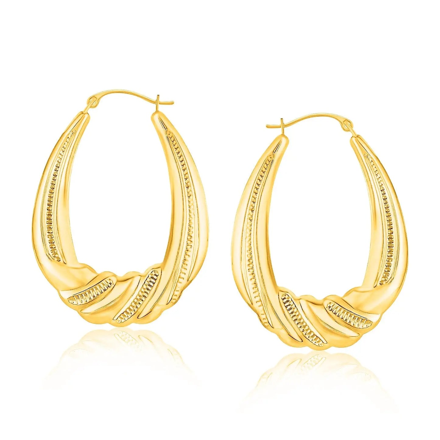 14k Yellow Gold Graduated Textured Oval Hoop Earrings RCJ Earrings  CELESTIA LUXE JEWELLERS