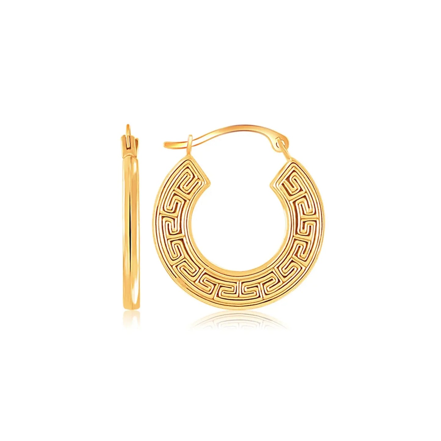 14k Yellow Gold Greek Key Small Hoop Earrings RCJ Earrings  CELESTIA LUXE JEWELLERS
