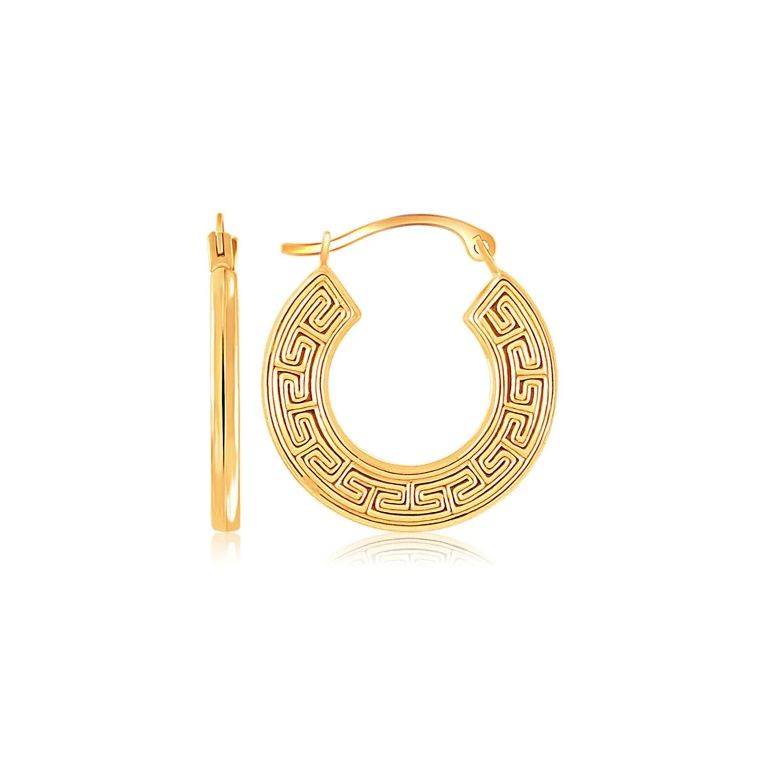 14k Yellow Gold Greek Key Small Hoop Earrings RCJ Earrings  CELESTIA LUXE JEWELLERS