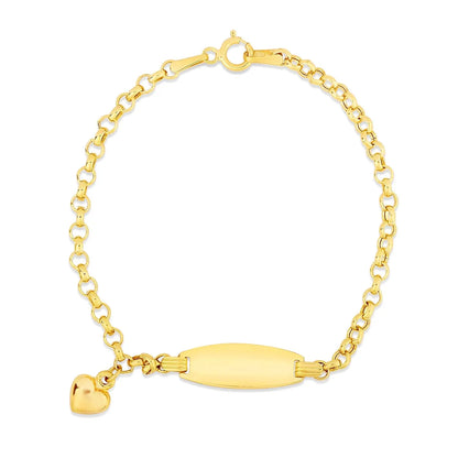 14k Yellow Gold Heart Accented Childrens Cable Chain ID Bracelet (6.35 mm) RCJ Bracelets  CELESTIA LUXE JEWELLERS