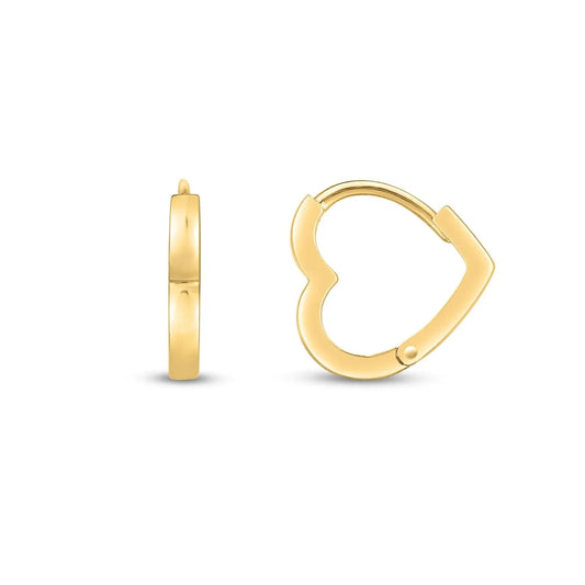14k Yellow Gold Heart Huggie Hoops RCJ Earrings  CELESTIA LUXE JEWELLERS