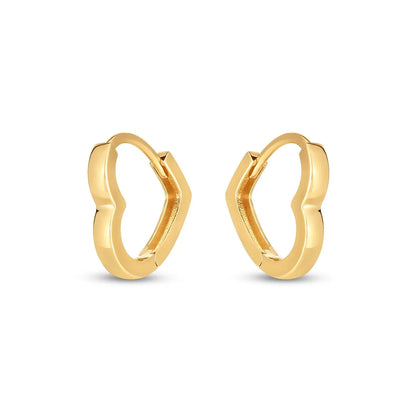 14k Yellow Gold Heart Huggie Hoops RCJ Earrings  CELESTIA LUXE JEWELLERS