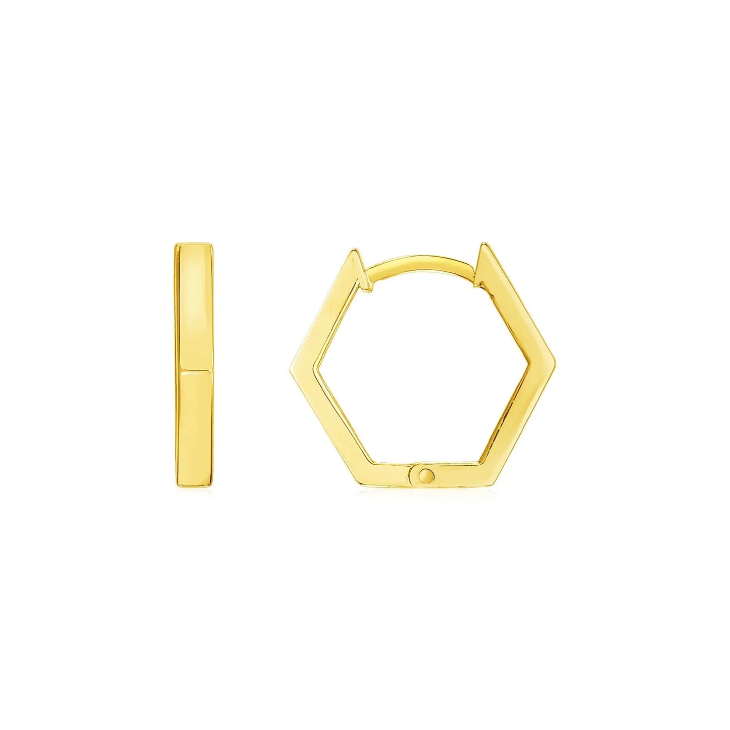 14k Yellow Gold Hexagon Huggie Hoops Earrings RCJ Earrings  CELESTIA LUXE JEWELLERS