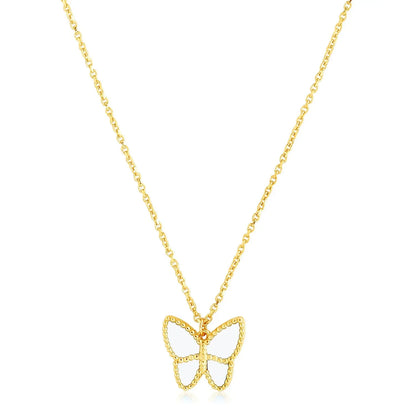 14k Yellow Gold High Polish Butterfly Peral Paste Necklace RCJ Necklaces  CELESTIA LUXE JEWELLERS