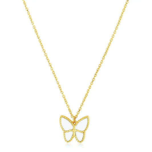 14k Yellow Gold High Polish Butterfly Peral Paste Necklace RCJ Necklaces  CELESTIA LUXE JEWELLERS