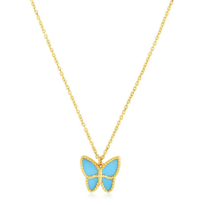 14k Yellow Gold High Polish Butterfly Turquoise Paste Necklace RCJ Necklaces  CELESTIA LUXE JEWELLERS