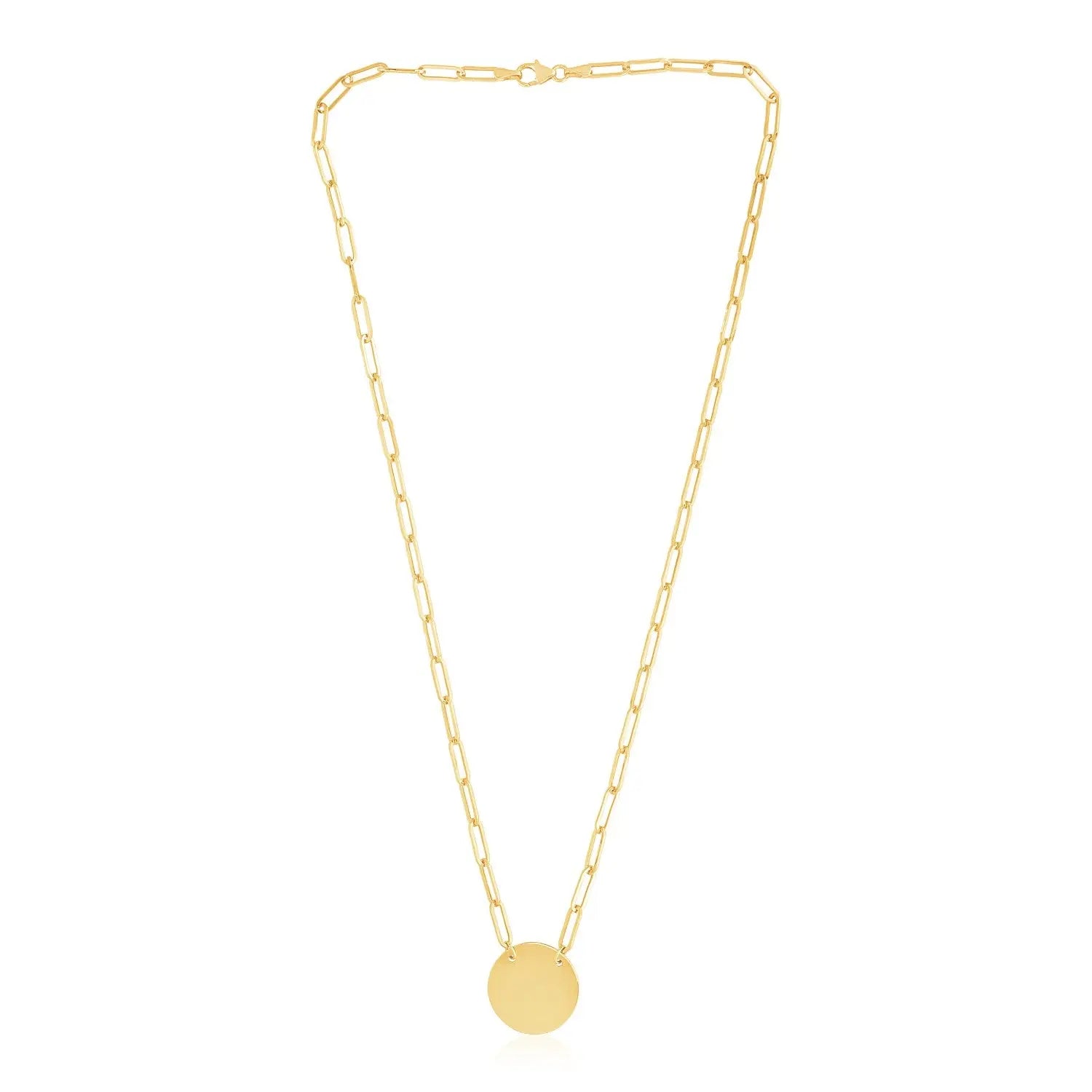 14k Yellow Gold High Polish Circle Disc Paperclip Link Necklace RCJ Necklaces  CELESTIA LUXE JEWELLERS