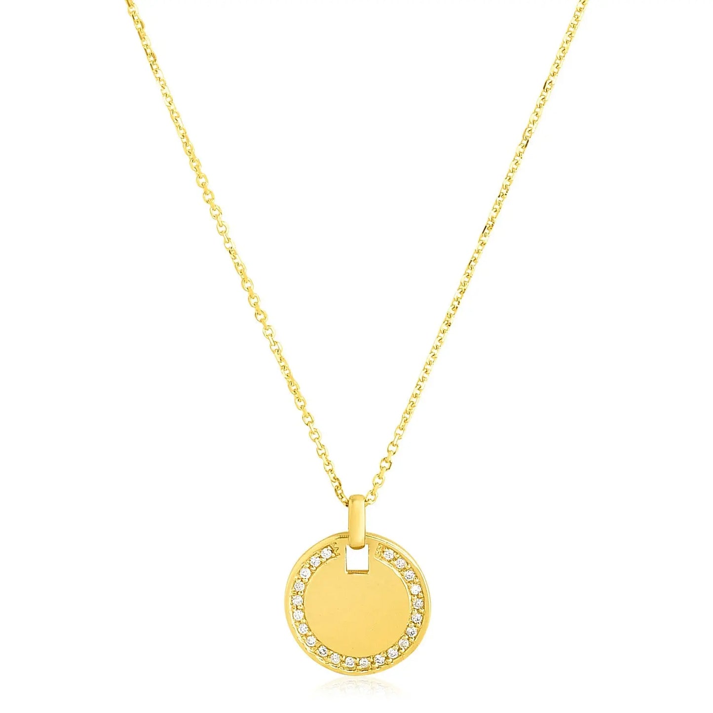 14k Yellow Gold High Polish Diamond Round Disc Tag Necklace RCJ Necklaces  CELESTIA LUXE JEWELLERS