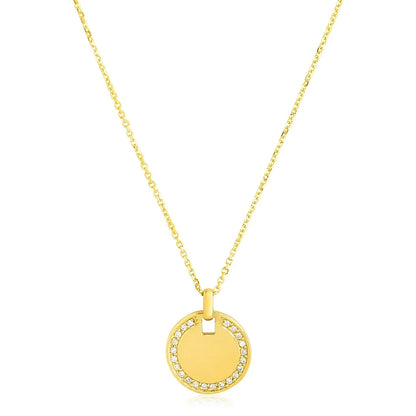 14k Yellow Gold High Polish Diamond Round Disc Tag Necklace RCJ Necklaces  CELESTIA LUXE JEWELLERS