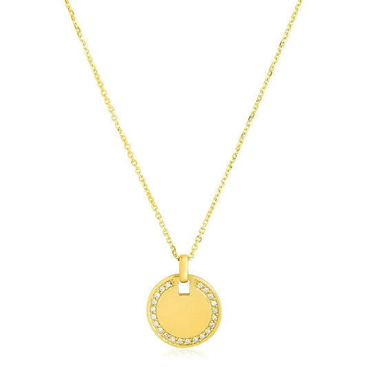 14k Yellow Gold High Polish Diamond Round Disc Tag Necklace RCJ Necklaces  CELESTIA LUXE JEWELLERS