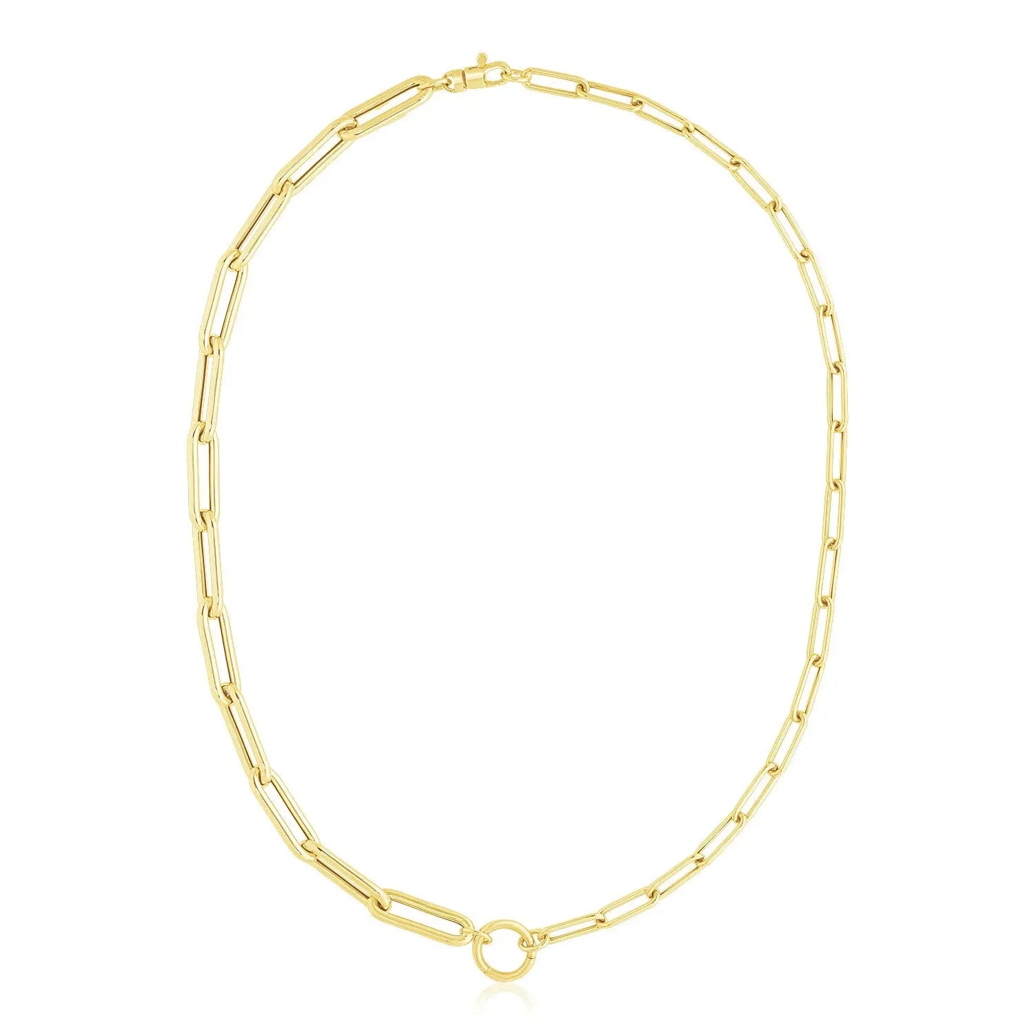 14k Yellow Gold High Polish Elongated Paperclip Chain Circle Necklace RCJ Necklaces  CELESTIA LUXE JEWELLERS