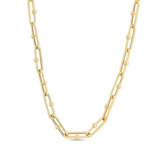14k Yellow Gold High Polish Elongated Paperclip Jax Link Necklace RCJ Necklaces  CELESTIA LUXE JEWELLERS