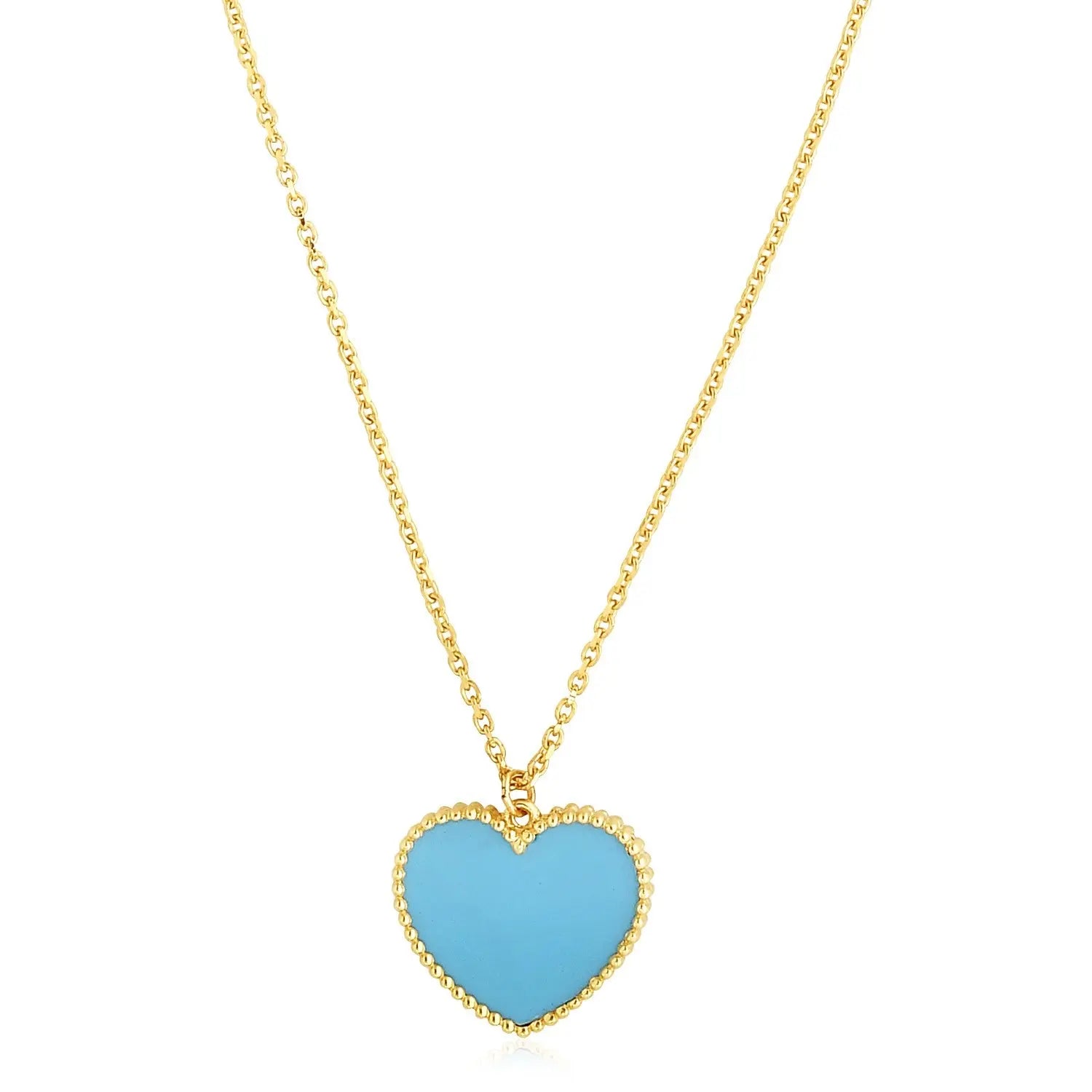 14k Yellow Gold High Polish Heart Turquoise Paste Necklace RCJ Necklaces  CELESTIA LUXE JEWELLERS