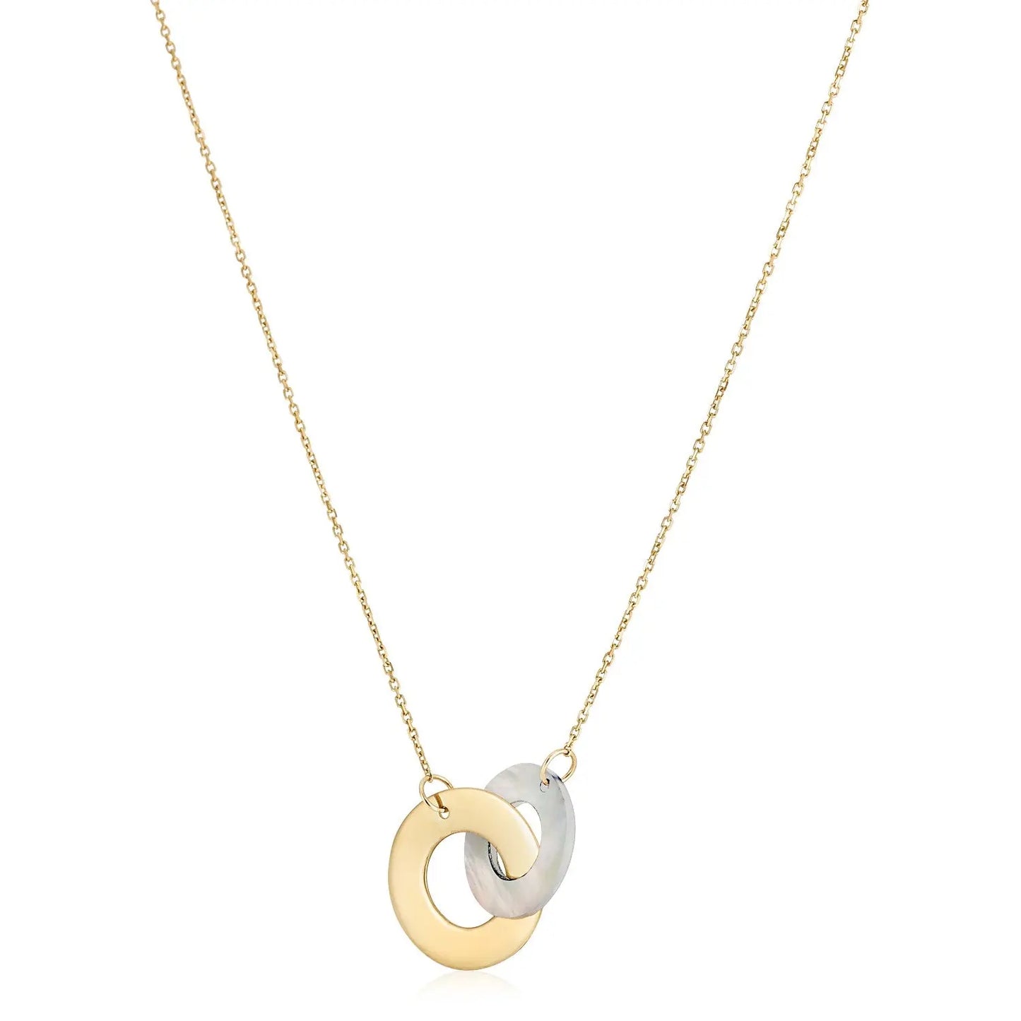 14k Yellow Gold High Polish Linked Mother of Pearl Circles Necklace RCJ Necklaces  CELESTIA LUXE JEWELLERS