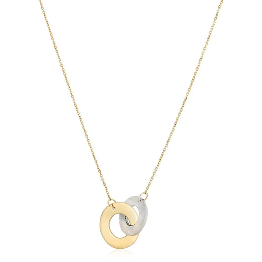14k Yellow Gold High Polish Linked Mother of Pearl Circles Necklace RCJ Necklaces  CELESTIA LUXE JEWELLERS