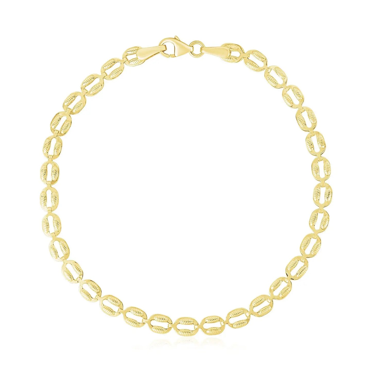 14k Yellow Gold High Polish Textured Puffed Oval Link Bracelet  (3.80 mm) RCJ Bracelets  CELESTIA LUXE JEWELLERS