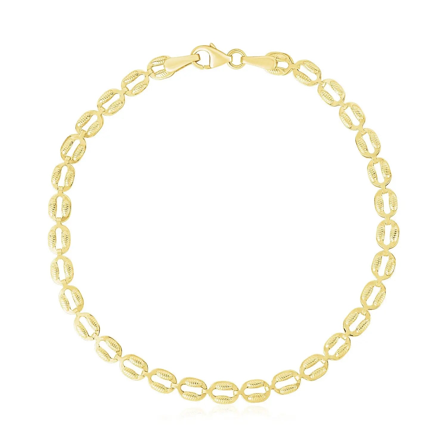 14k Yellow Gold High Polish Textured Puffed Oval Link Bracelet  (3.80 mm) RCJ Bracelets  CELESTIA LUXE JEWELLERS