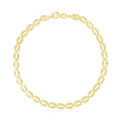 14k Yellow Gold High Polish Textured Puffed Oval Link Bracelet  (3.80 mm) RCJ Bracelets  CELESTIA LUXE JEWELLERS