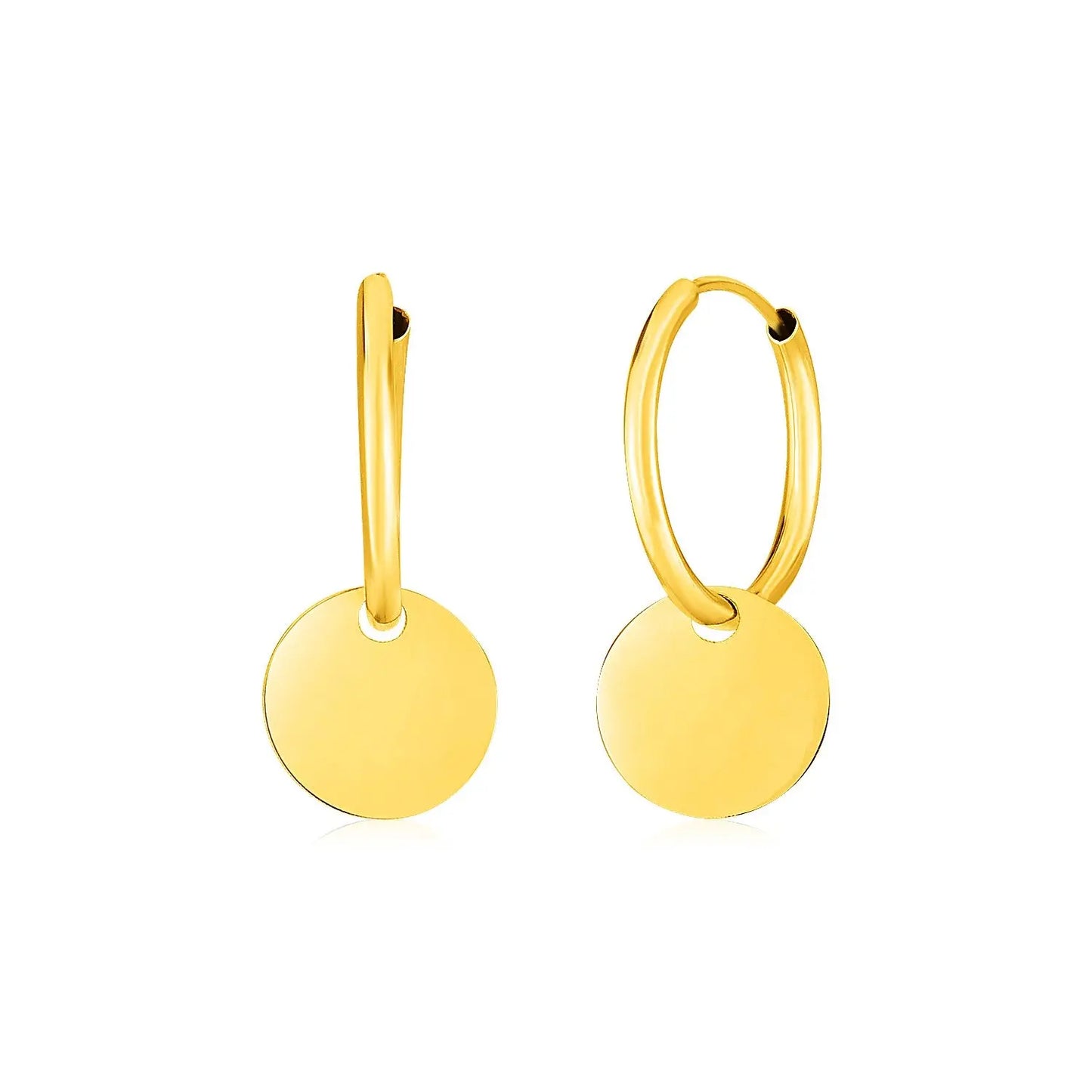 14k Yellow Gold Huggie Style Hoop Earrings with Circle Drops RCJ Earrings  CELESTIA LUXE JEWELLERS