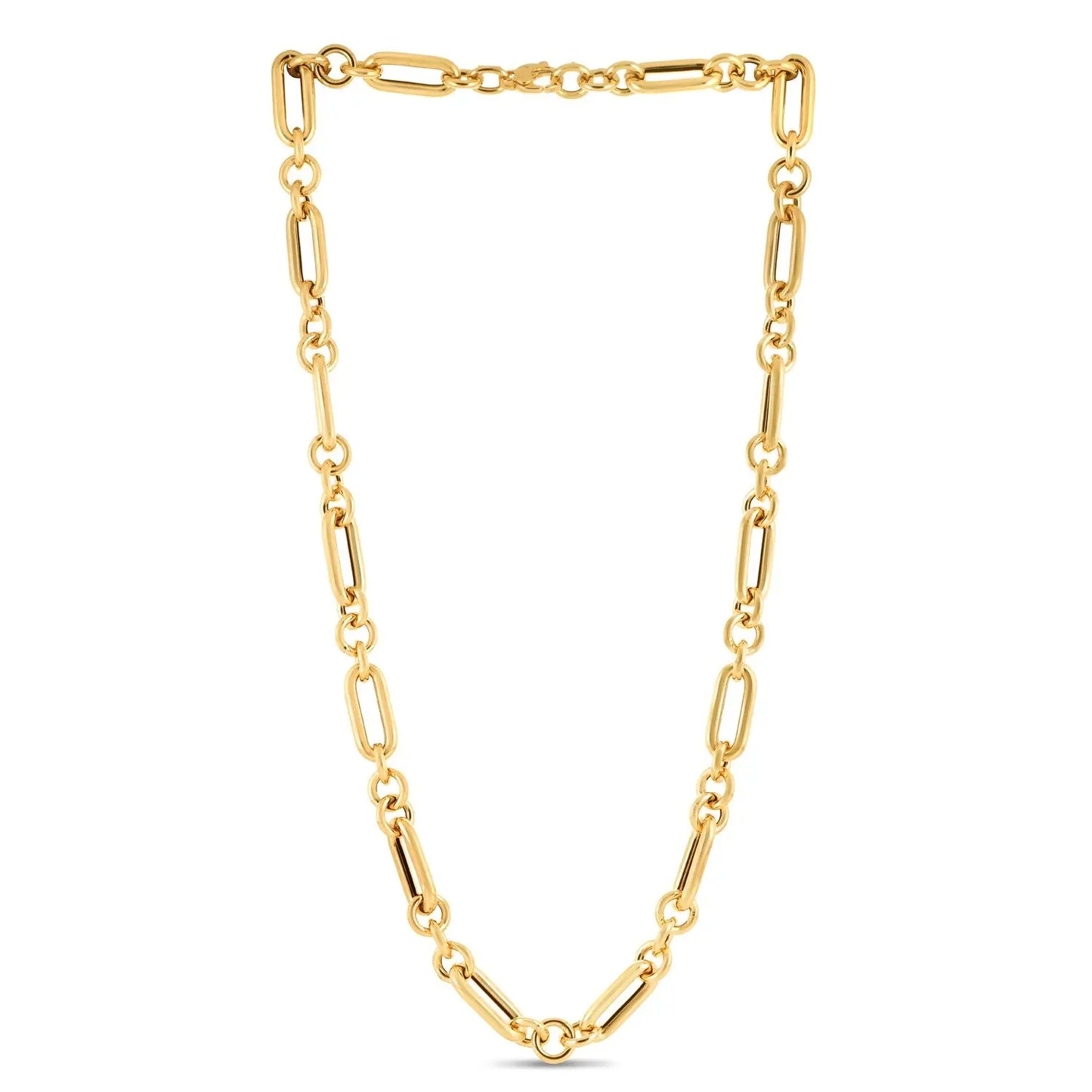 14k Yellow Gold Italian Alternating Paperclip Round Links Chain Necklace RCJ Necklaces  CELESTIA LUXE JEWELLERS