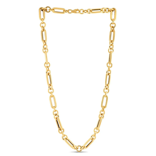 14k Yellow Gold Italian Alternating Paperclip Round Links Chain Necklace RCJ Necklaces  CELESTIA LUXE JEWELLERS