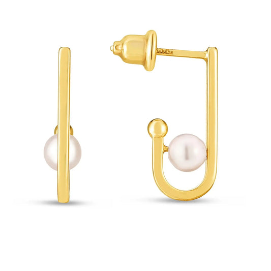 14k Yellow Gold J Hoop Pearl Earrings RCJ Earrings  CELESTIA LUXE JEWELLERS