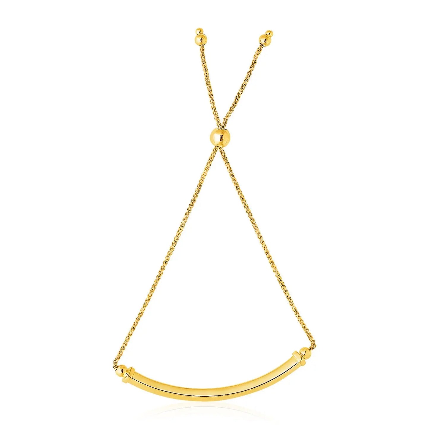 14k Yellow Gold Lariat Bracelet with Polished Curved Bar RCJ Bracelets  CELESTIA LUXE JEWELLERS