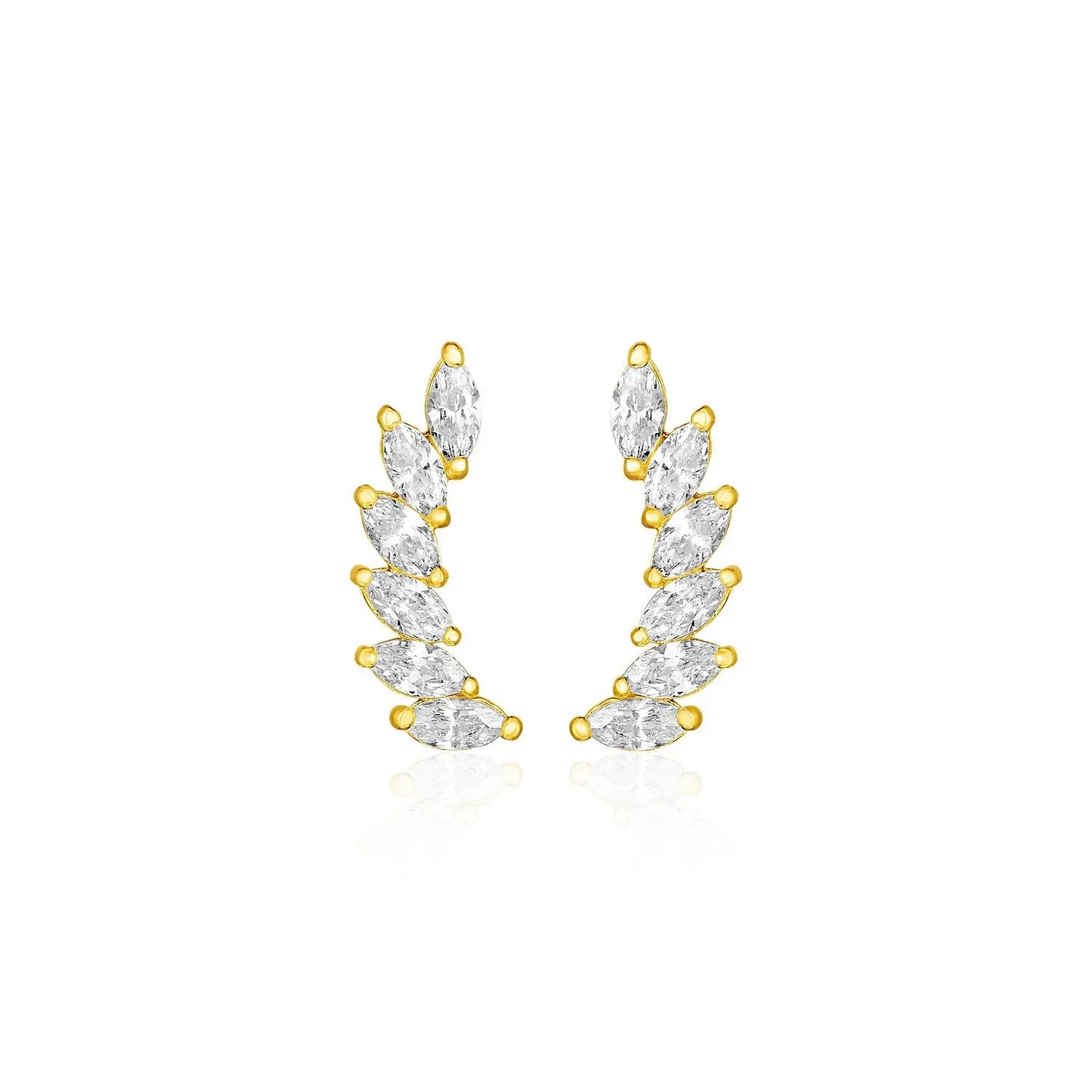 14k Yellow Gold Leaf Motif Climber Post Earrings with Marquise Cubic Zirconias RCJ Earrings  CELESTIA LUXE JEWELLERS