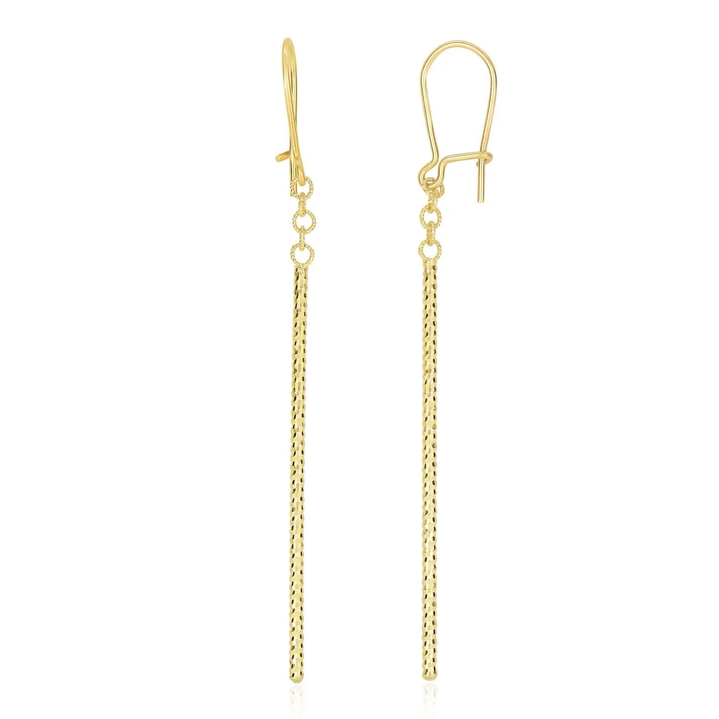 14k Yellow Gold Long Bar Diamond Cut Drop Earrings RCJ Earrings  CELESTIA LUXE JEWELLERS
