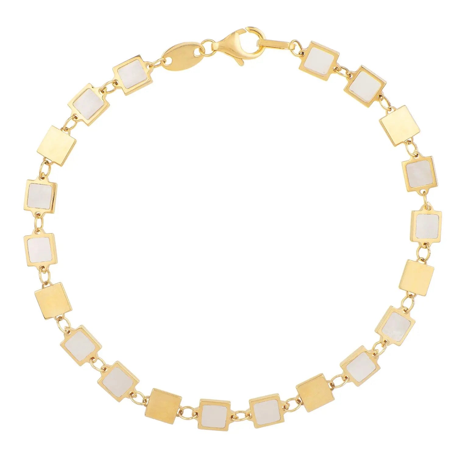 14k Yellow Gold MOP Geometric Mirror Gem Chain Bracelet (5.00 mm) RCJ Bracelets  CELESTIA LUXE JEWELLERS