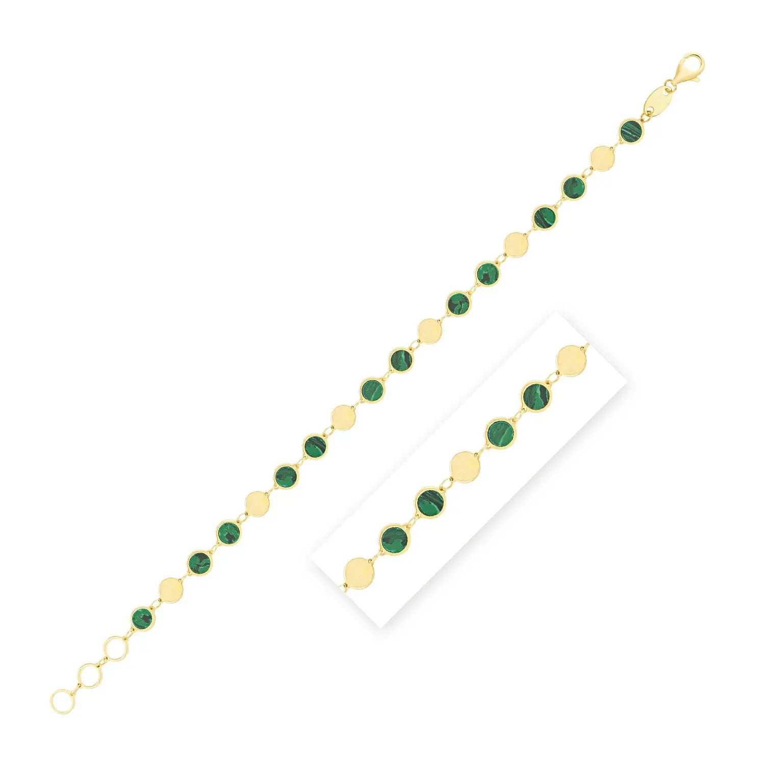 14k Yellow Gold Malachite Geometric Mirror Gem Chain Bracelet (5.00 mm) RCJ Bracelets  CELESTIA LUXE JEWELLERS