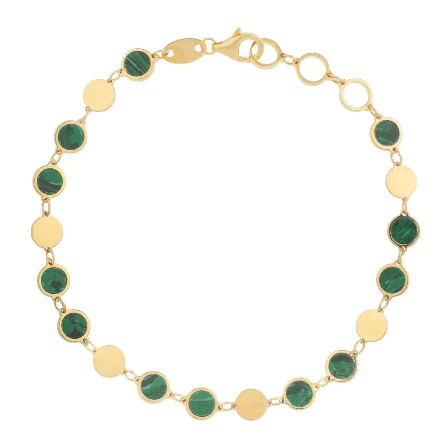 14k Yellow Gold Malachite Geometric Mirror Gem Chain Bracelet (5.00 mm) RCJ Bracelets  CELESTIA LUXE JEWELLERS
