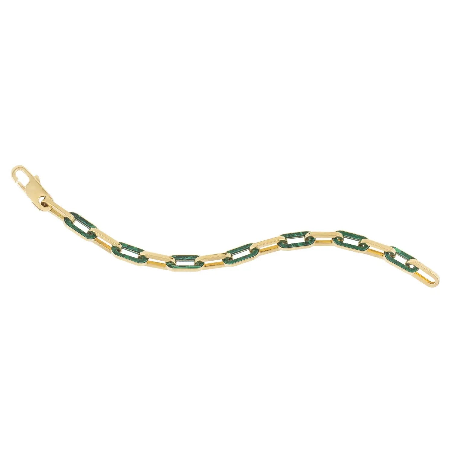 14k Yellow Gold Malachite Paperclip Gem Link Bracelet (7.00 mm) RCJ Bracelets  CELESTIA LUXE JEWELLERS
