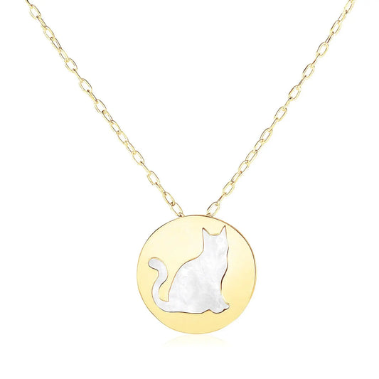 14k Yellow Gold Necklace with Cat Symbol in Mother of Pearl RCJ Necklaces  CELESTIA LUXE JEWELLERS
