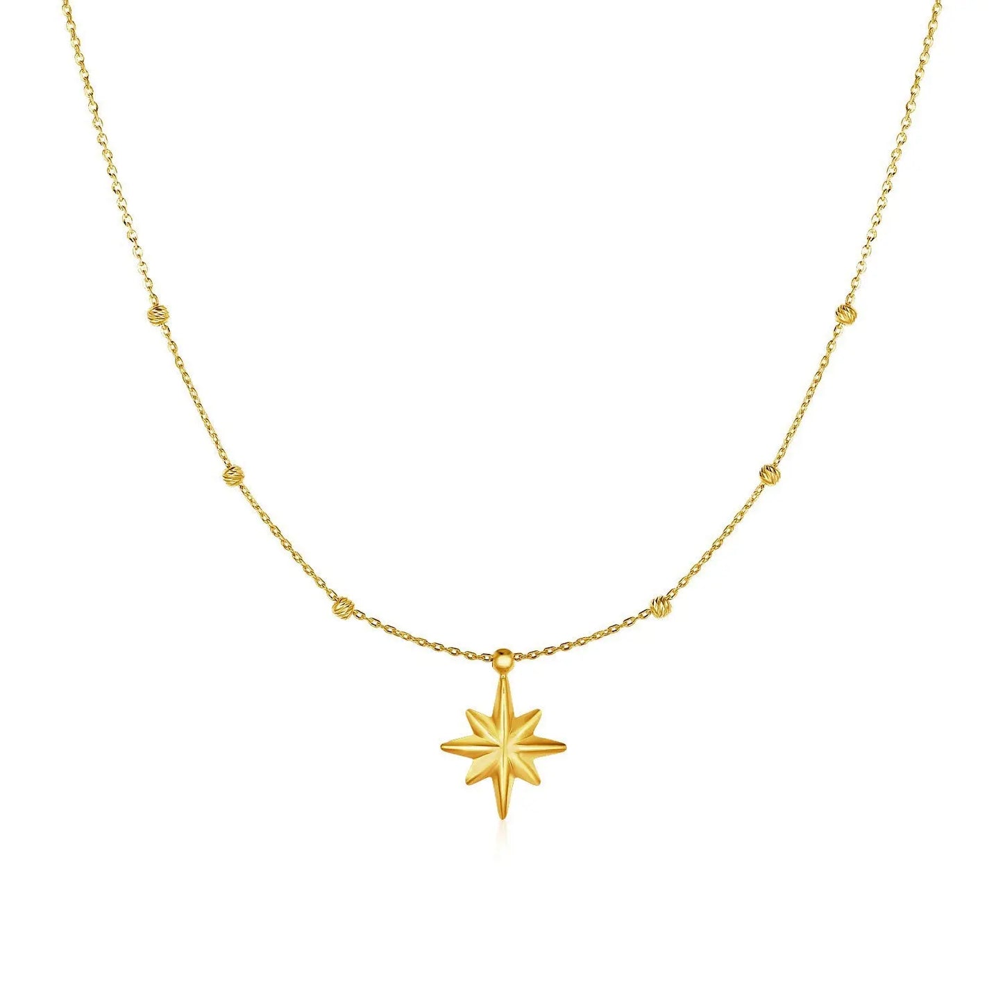 14k Yellow Gold Necklace with Eight Pointed Star and Beads RCJ Necklaces  CELESTIA LUXE JEWELLERS