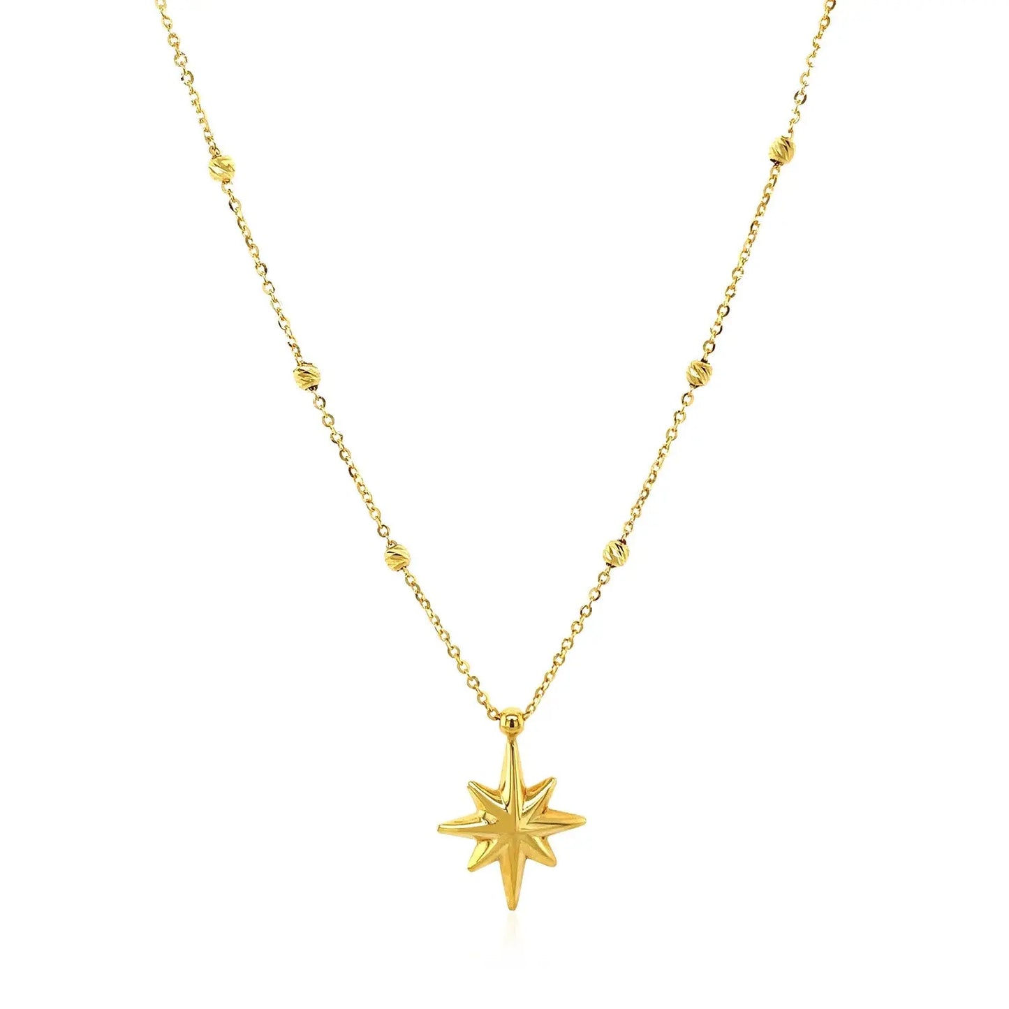 14k Yellow Gold Necklace with Eight Pointed Star and Beads RCJ Necklaces  CELESTIA LUXE JEWELLERS