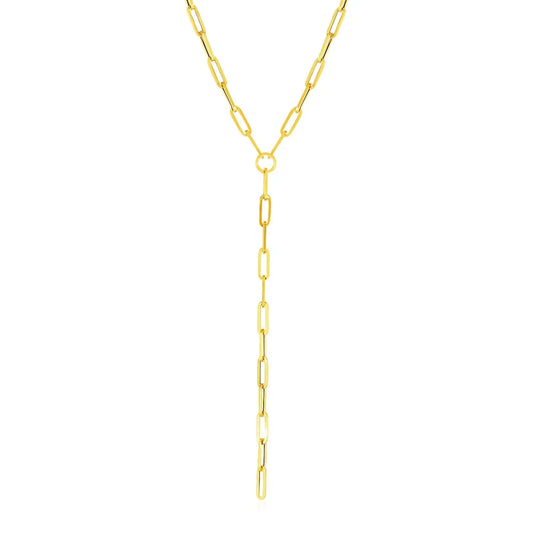 14k Yellow Gold Paperclip Chain Lariat Necklace RCJ Necklaces  CELESTIA LUXE JEWELLERS