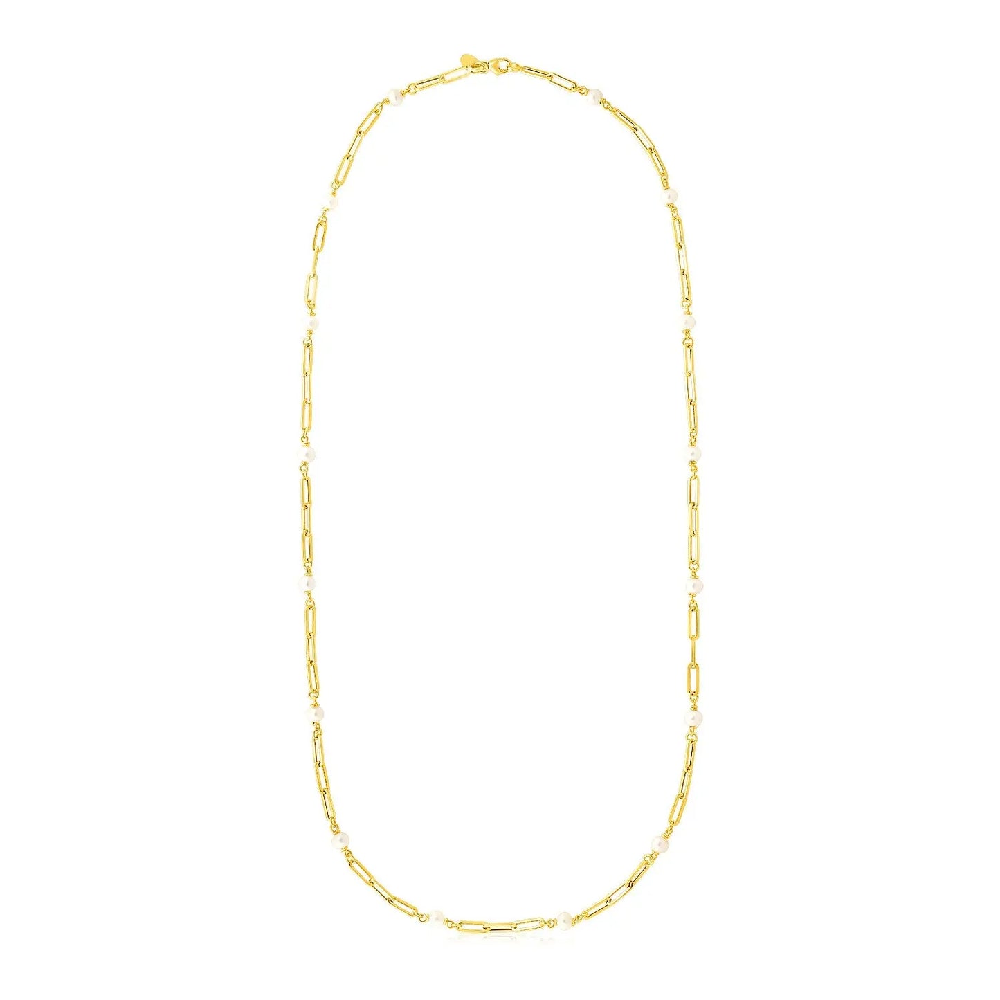 14k Yellow Gold Paperclip Chain and Pearl Necklace RCJ Necklaces  CELESTIA LUXE JEWELLERS