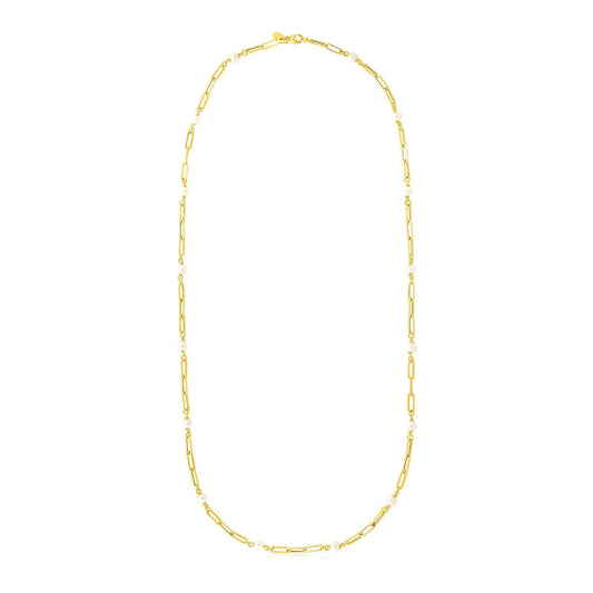 14k Yellow Gold Paperclip Chain and Pearl Necklace RCJ Necklaces  CELESTIA LUXE JEWELLERS