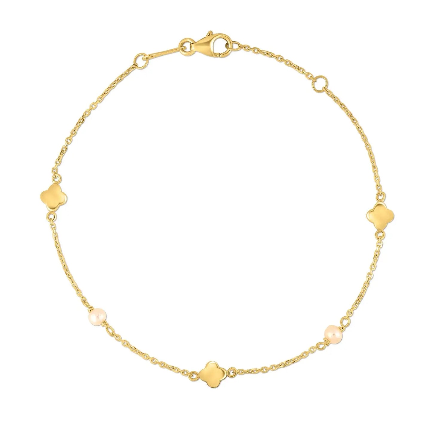 14k Yellow Gold Pearl Clover Bracelet RCJ Bracelets  CELESTIA LUXE JEWELLERS