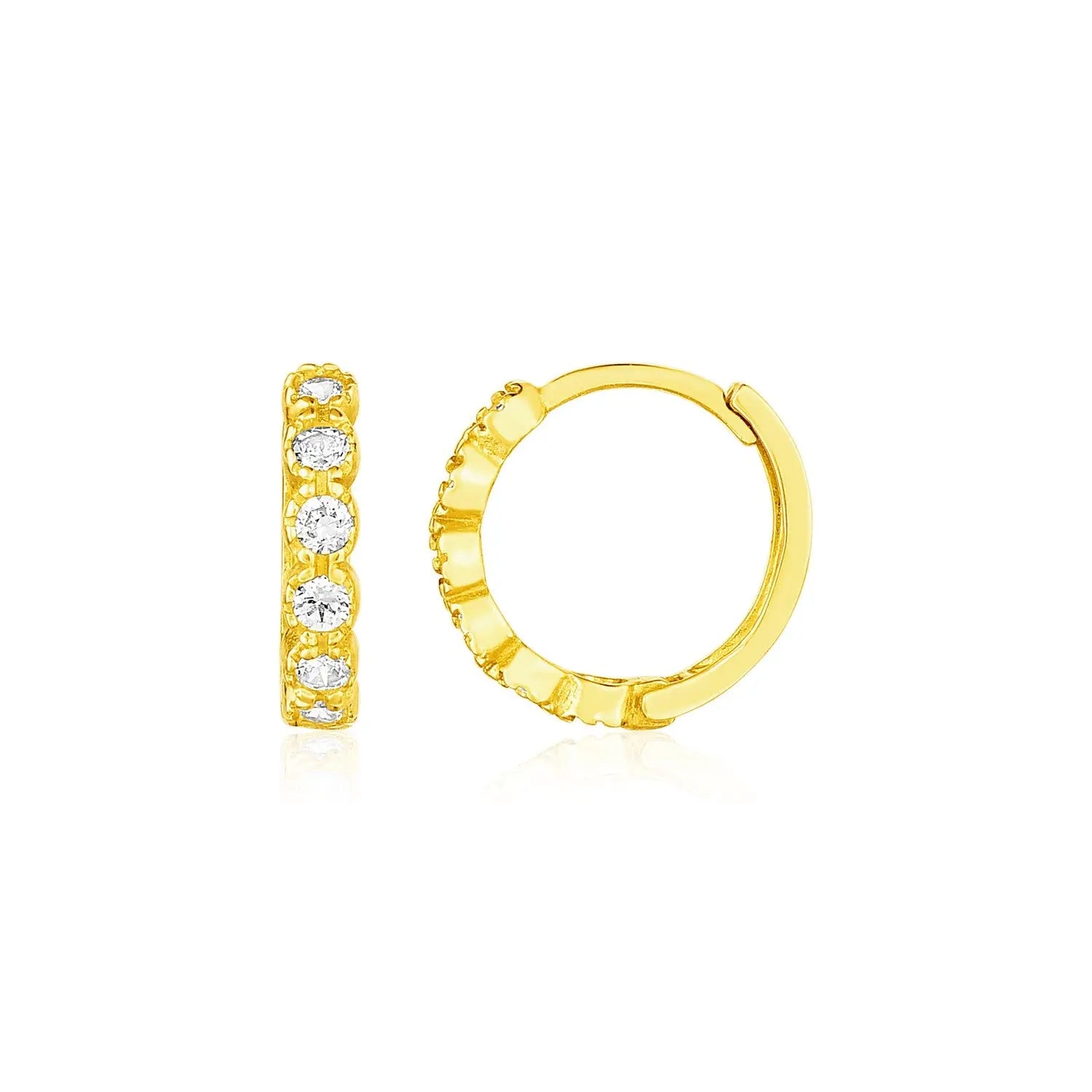14k Yellow Gold Petite Hoop Earrings with Round Cubic Zirconias RCJ Earrings  CELESTIA LUXE JEWELLERS
