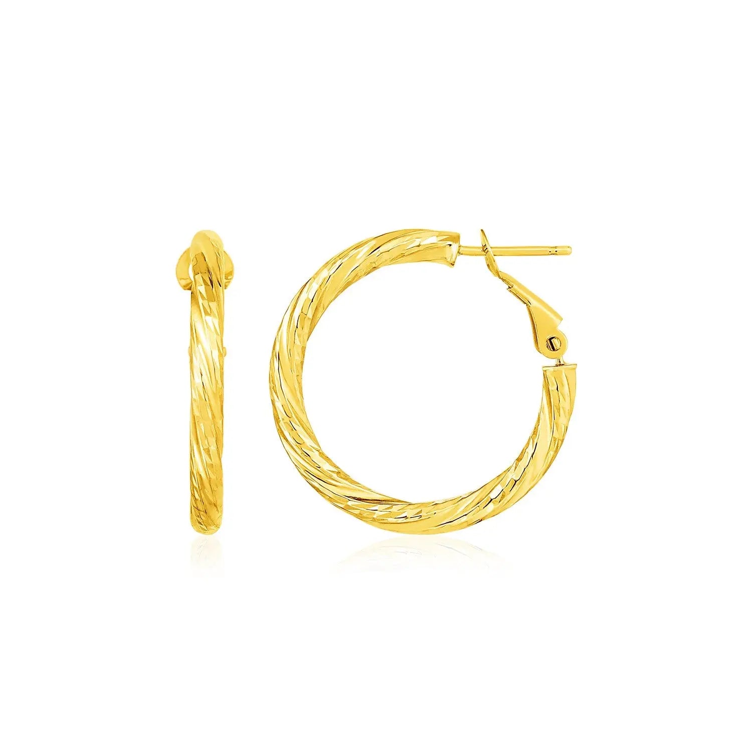 14k Yellow Gold Petite Twisted Round Hoop Earrings(3x15mm) RCJ Earrings  CELESTIA LUXE JEWELLERS