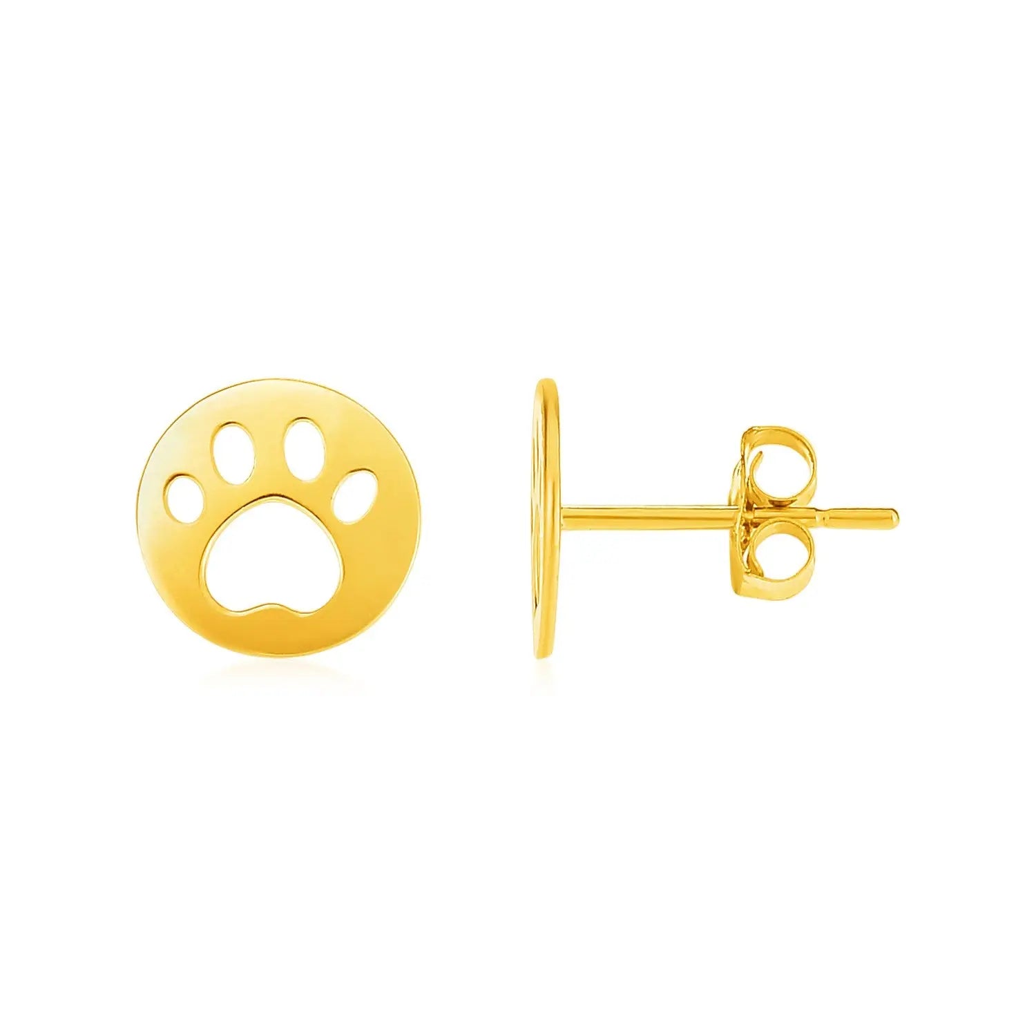 14k Yellow Gold Post Earrings with Paw Prints RCJ Earrings  CELESTIA LUXE JEWELLERS