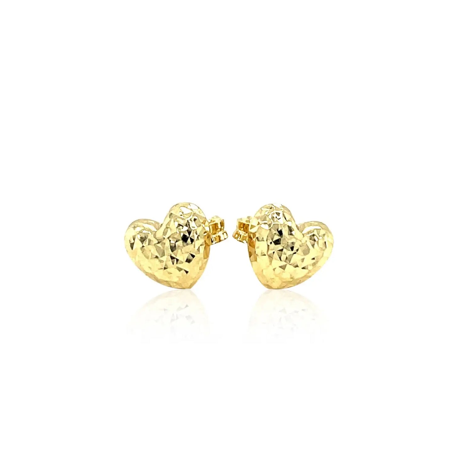 14k Yellow Gold Puffed Heart Earrings with Diamond Cuts(8mm) RCJ Earrings  CELESTIA LUXE JEWELLERS