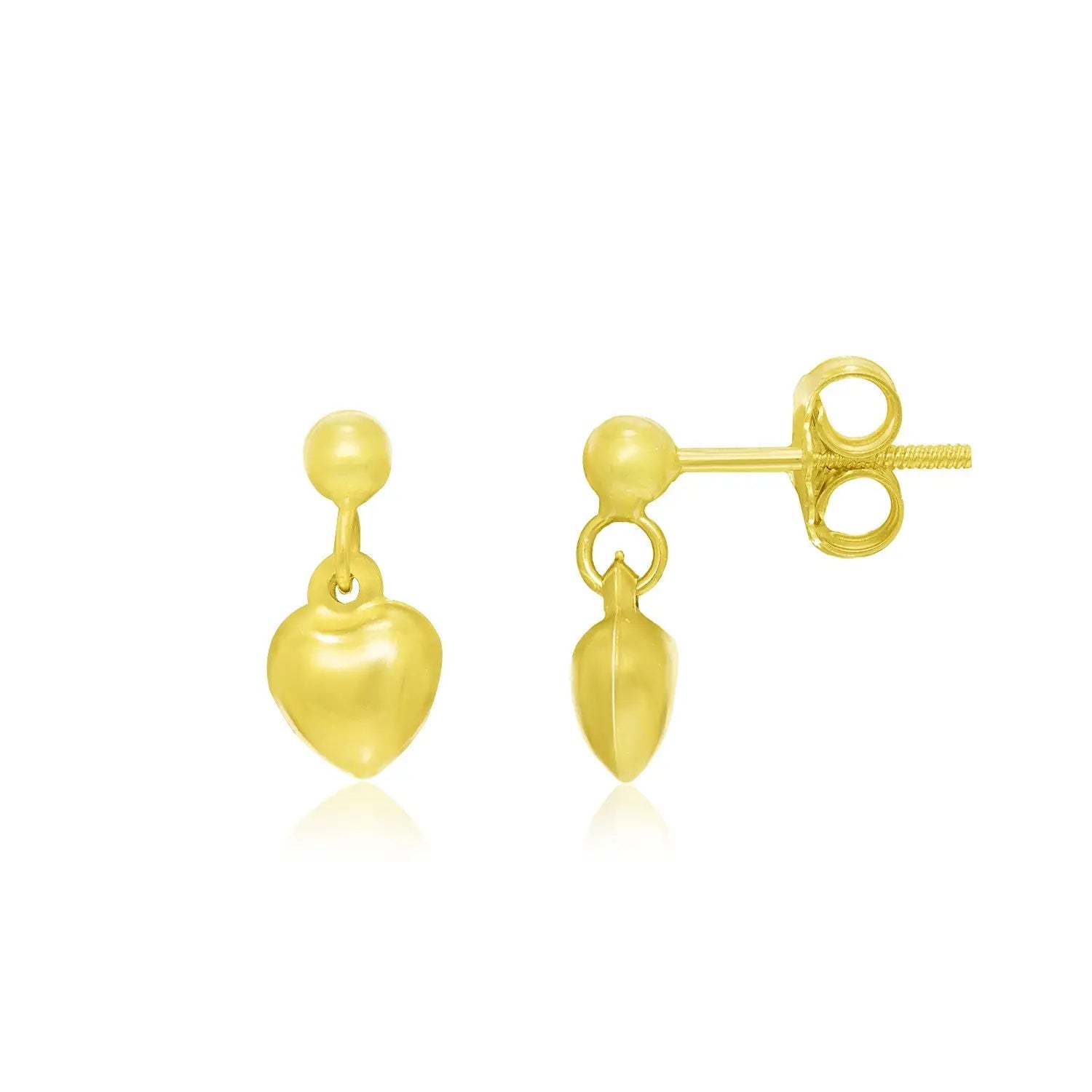 14k Yellow Gold Puffed Heart childrens Dangling Earrings RCJ Earrings  CELESTIA LUXE JEWELLERS